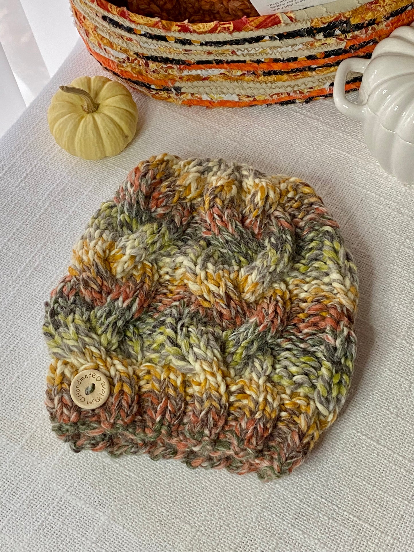 Cozy Cables Hat - Wool Blend Fiber - Fall Foliage
