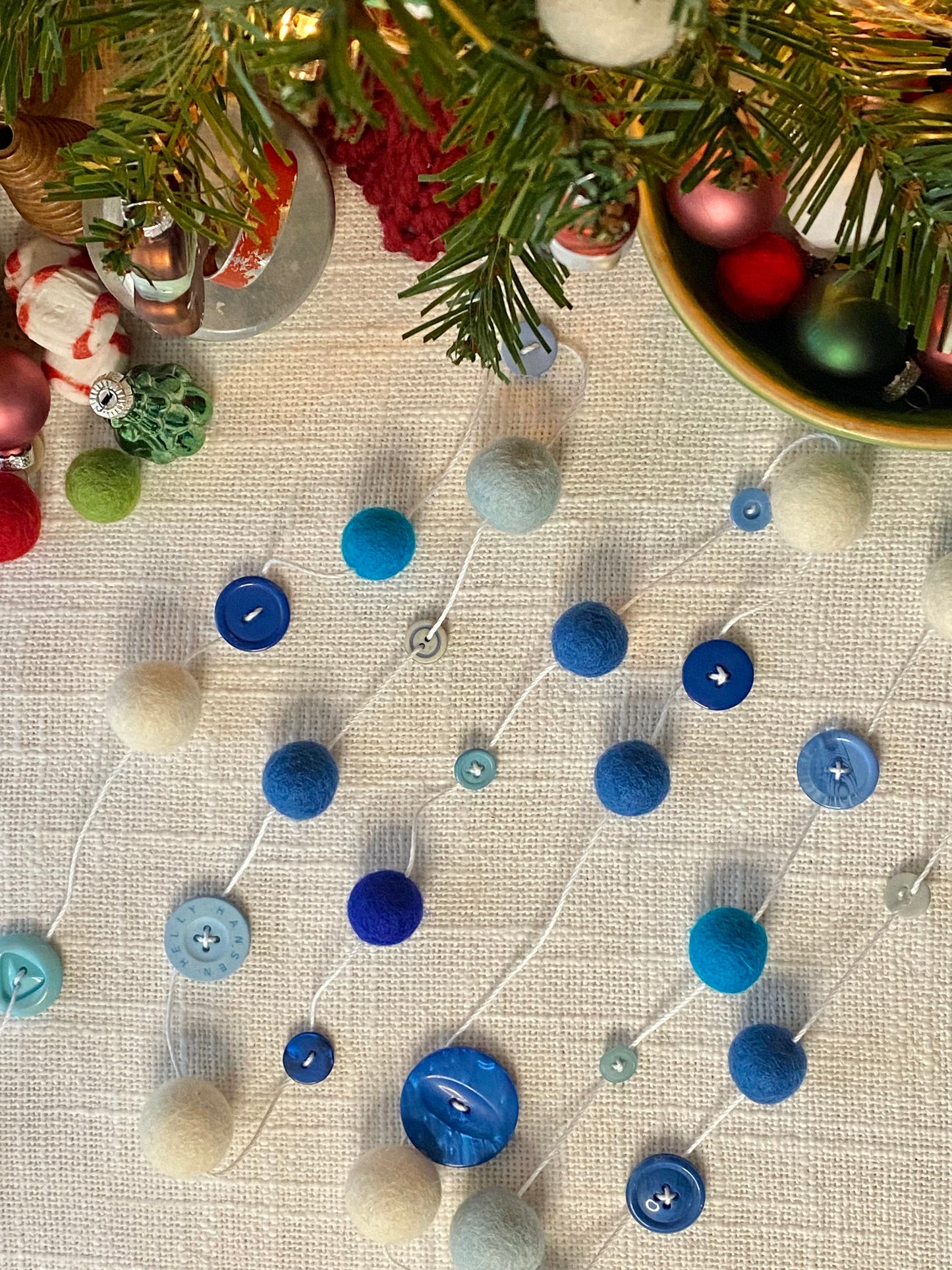 6' Felted Wool Ball and Button Garland - 16 wool balls + 16 buttons