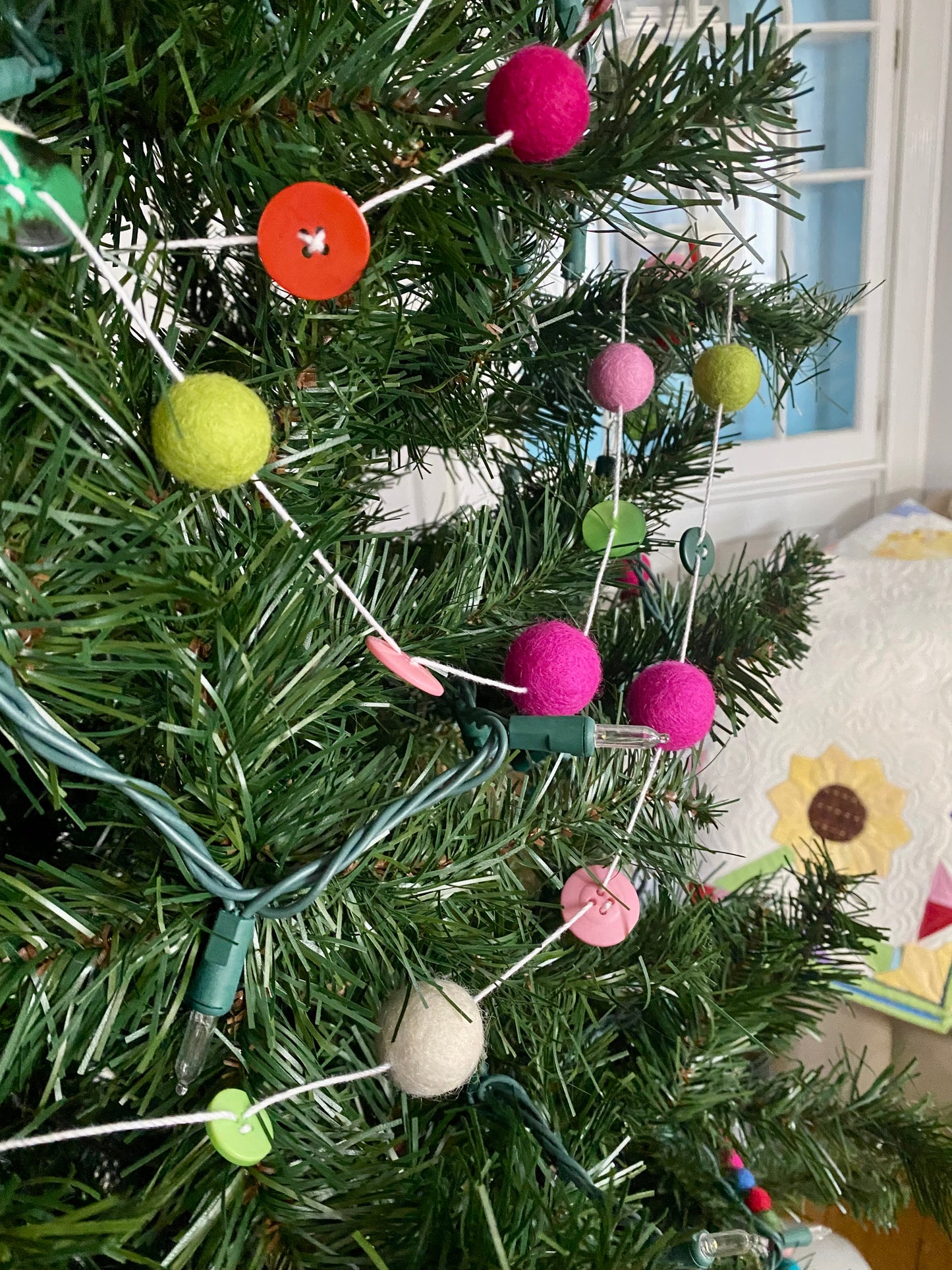 6' Felted Wool Ball and Button Garland - 16 wool balls + 16 buttons
