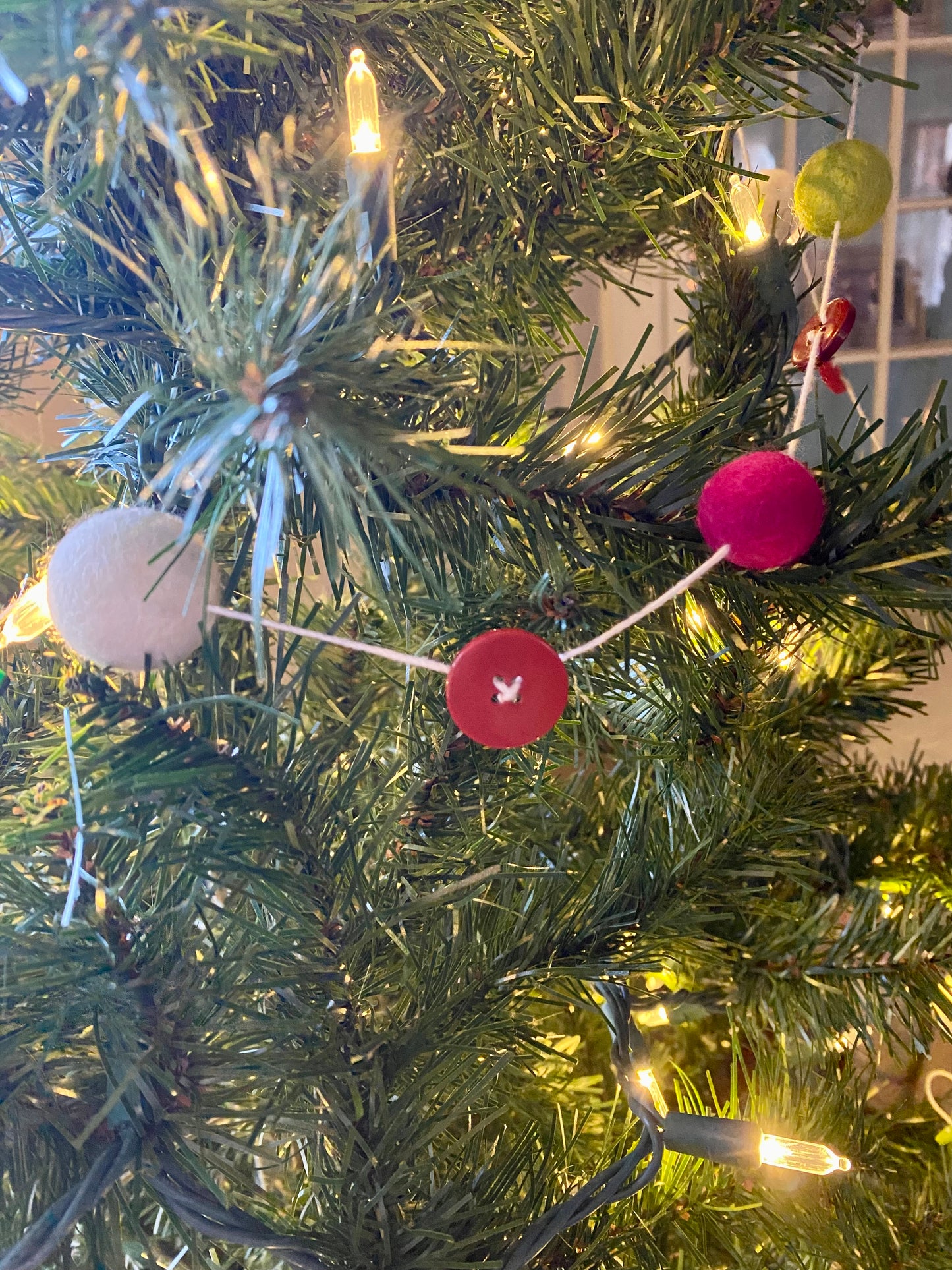 6' Felted Wool Ball and Button Garland - 16 wool balls + 16 buttons