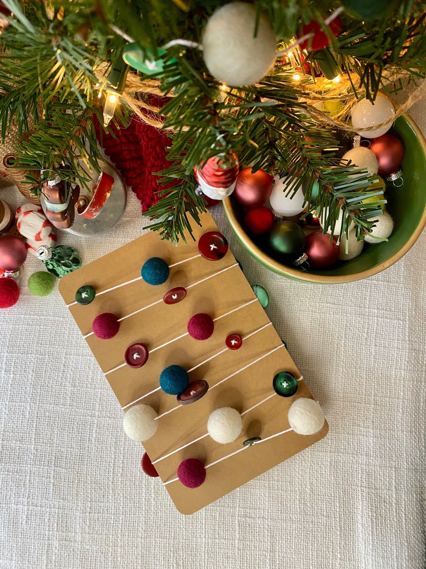 6' Felted Wool Ball and Button Garland - 16 wool balls + 16 buttons