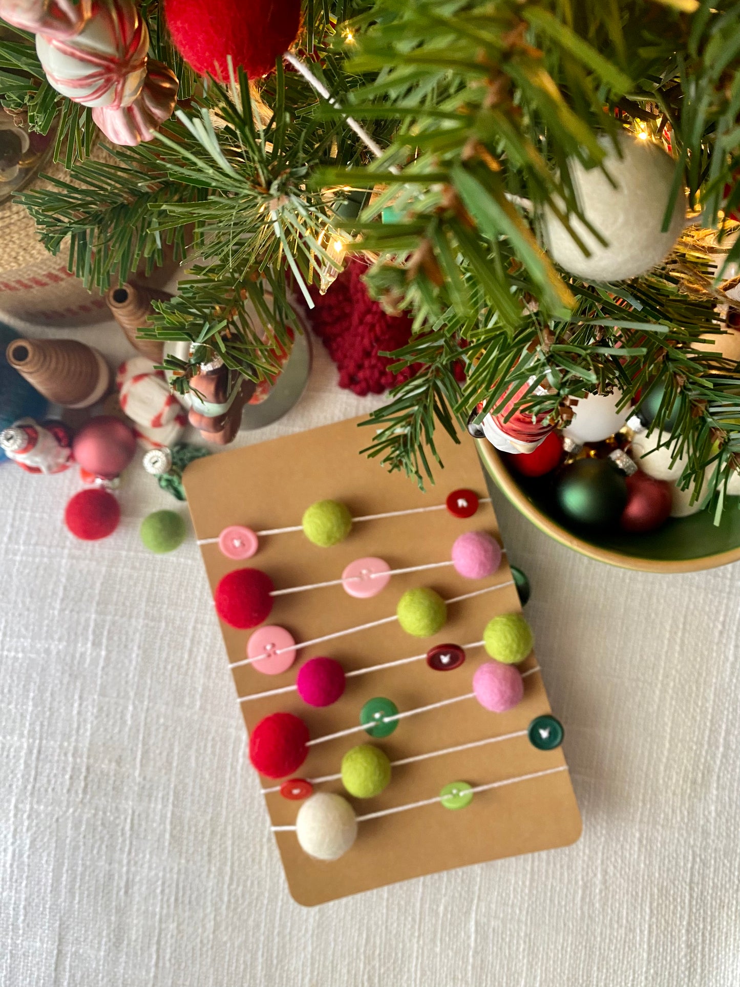 6' Felted Wool Ball and Button Garland - 16 wool balls + 16 buttons