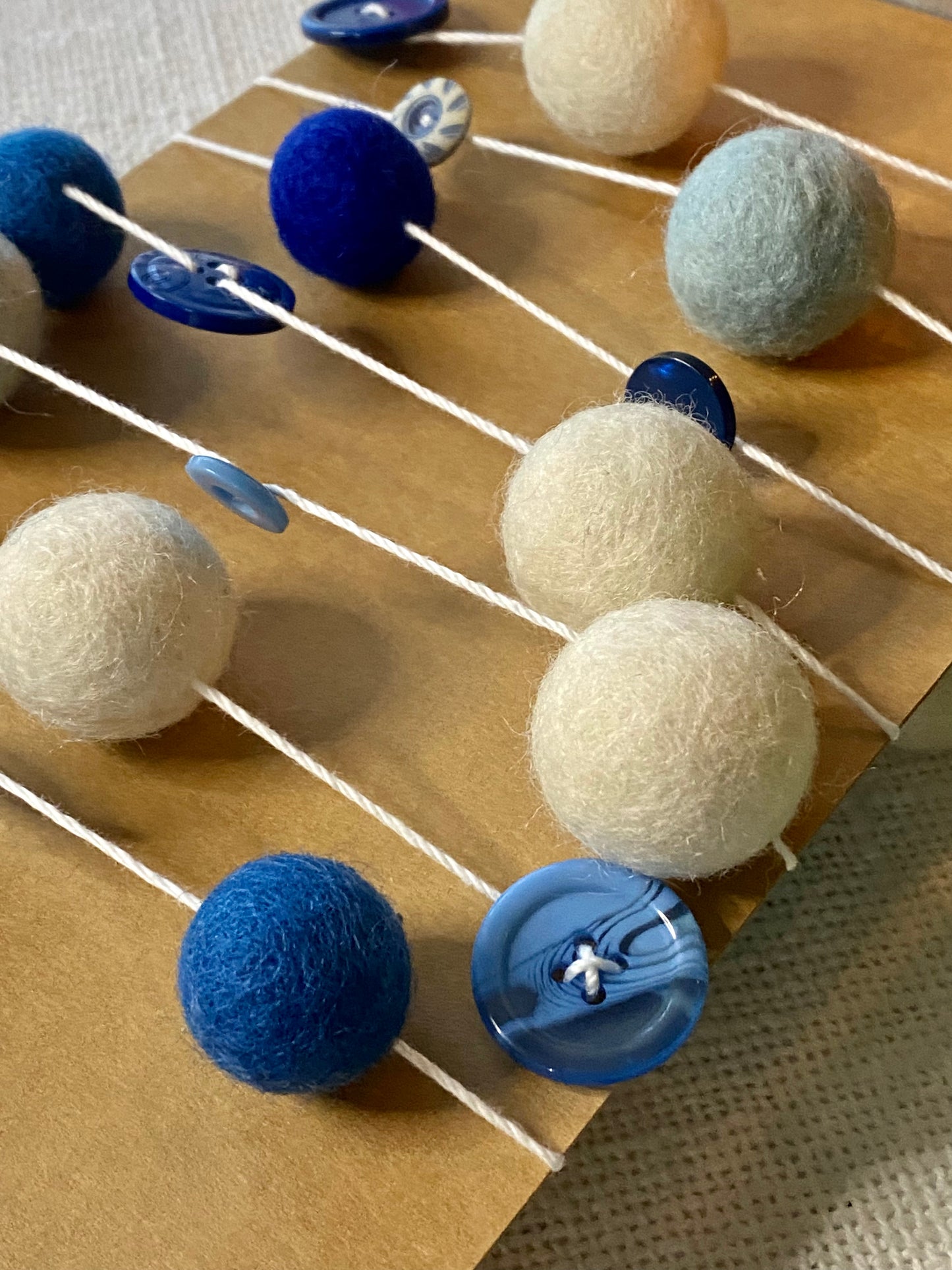 6' Felted Wool Ball and Button Garland - 16 wool balls + 16 buttons