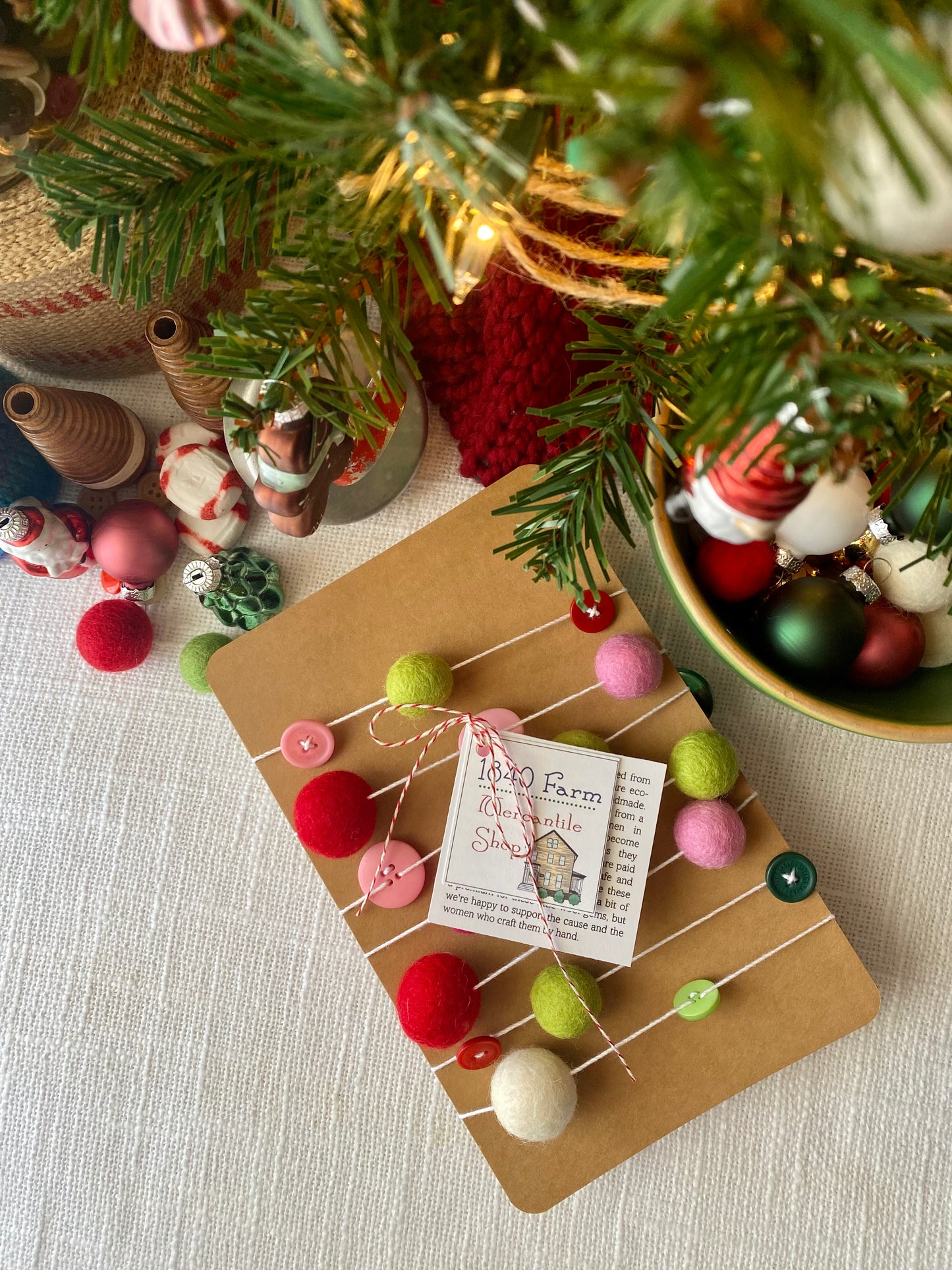 6' Felted Wool Ball and Button Garland - 16 wool balls + 16 buttons