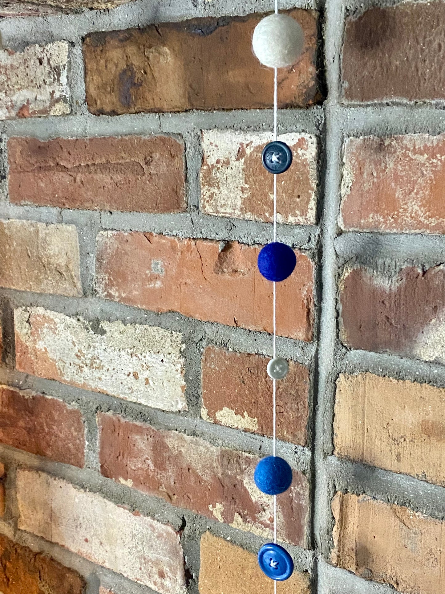 6' Felted Wool Ball and Button Garland - 16 wool balls + 16 buttons
