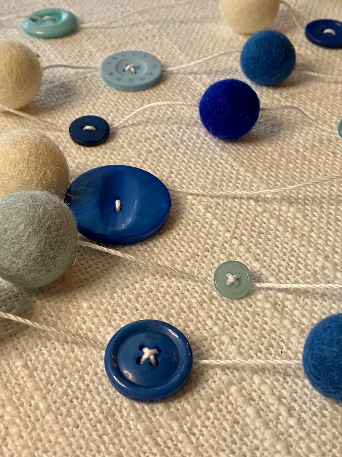 6' Felted Wool Ball and Button Garland - 16 wool balls + 16 buttons