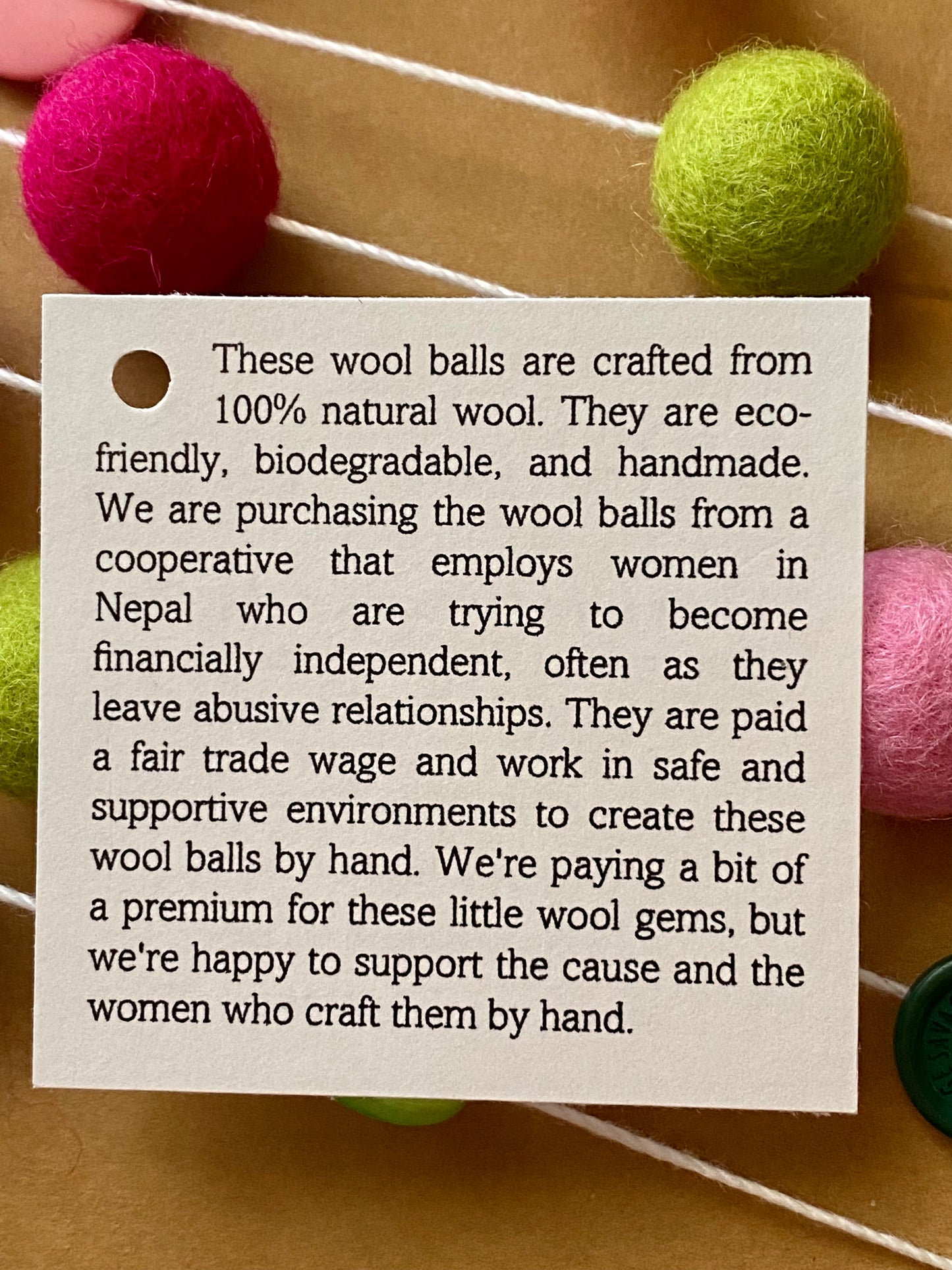 6' Felted Wool Ball and Button Garland - 16 wool balls + 16 buttons