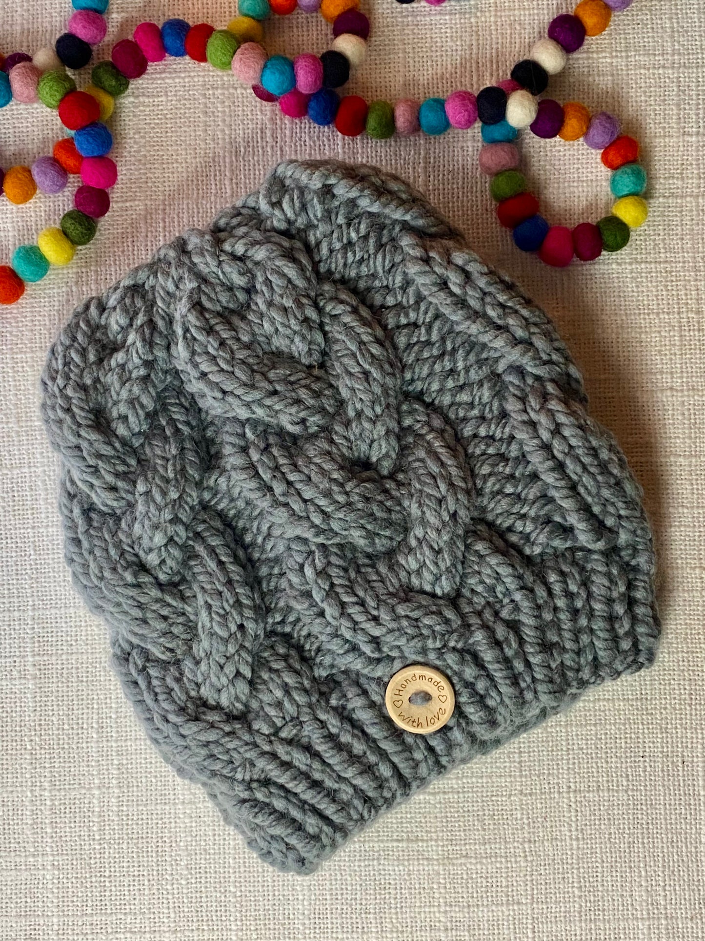 Cozy Cables Hat - Wool Blend Fiber - Steel Blue