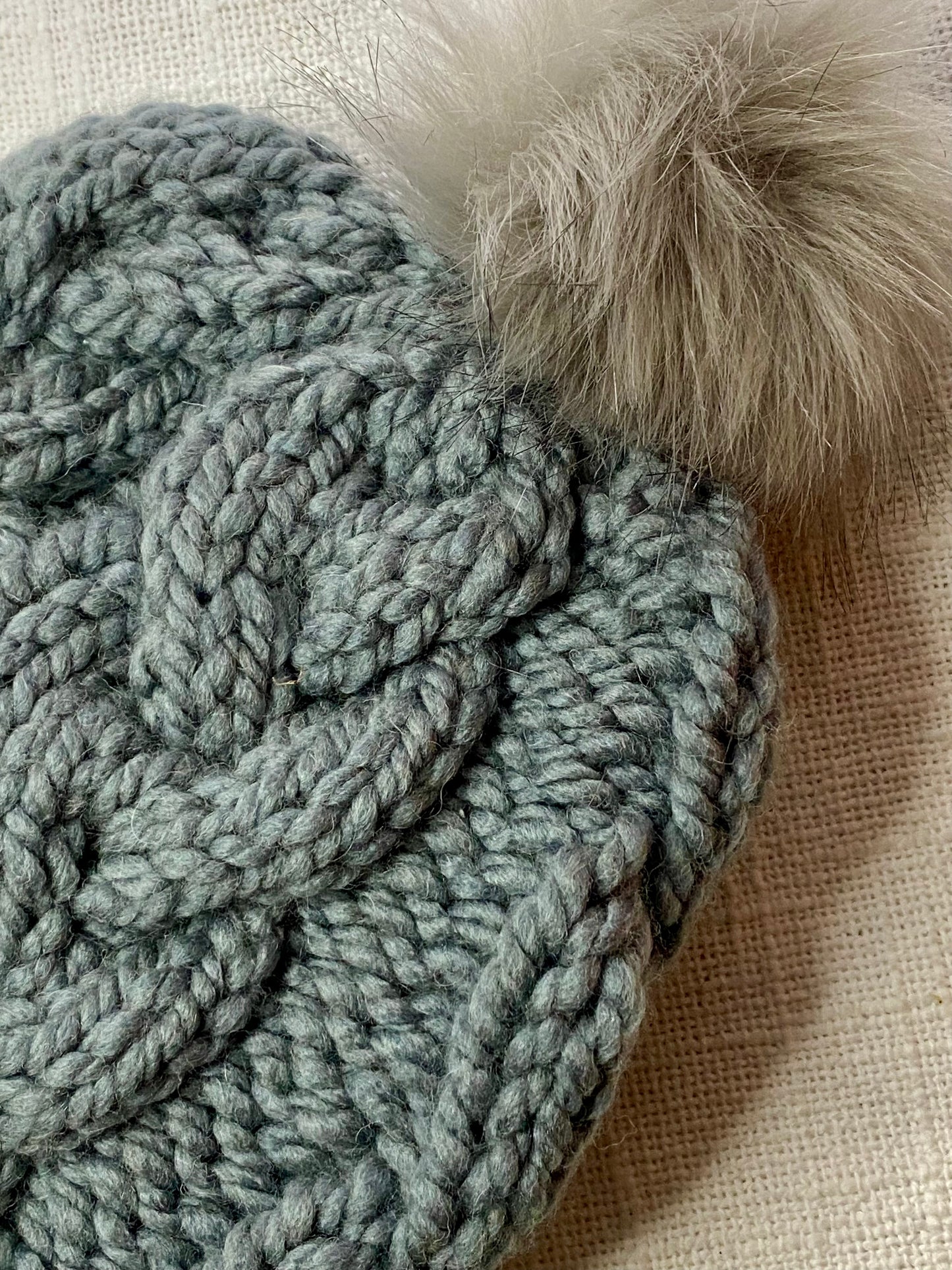 Cozy Cables Hat - Wool Blend Fiber - Steel Blue