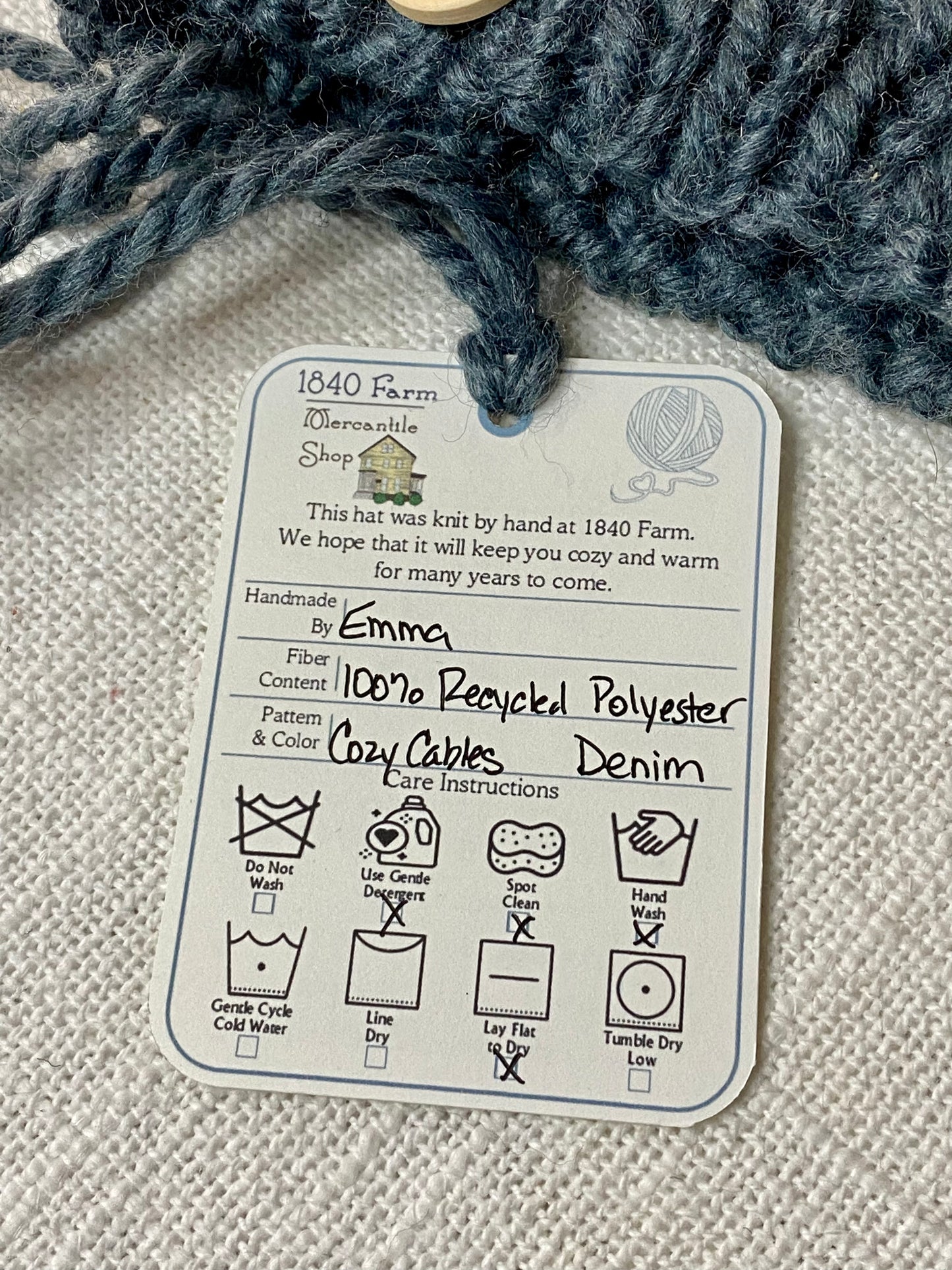 Cozy Cables Hat in Denim Blue - Recycled Synthetic Fiber