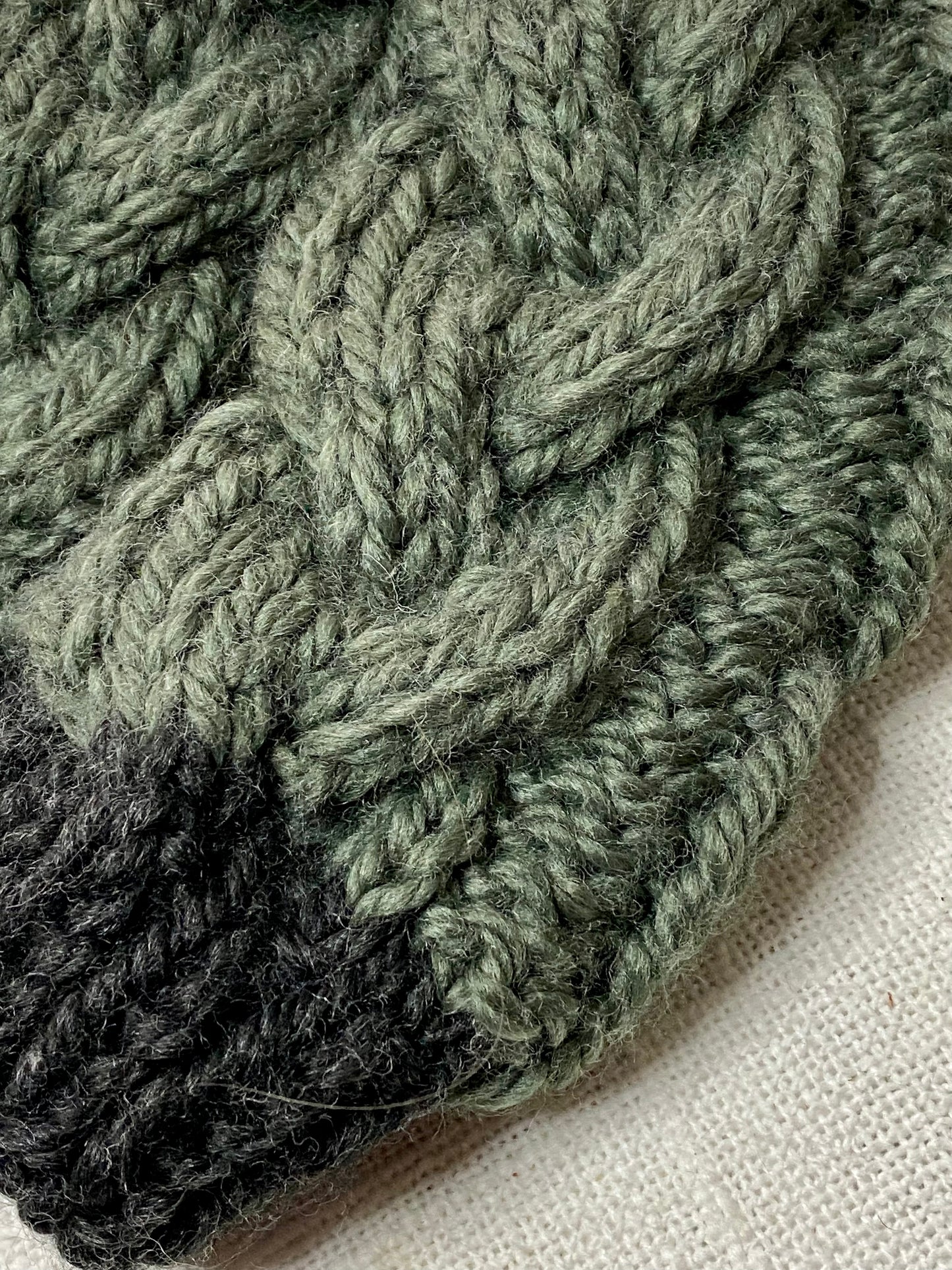Cozy Cables Hat in Moss and Raven- Recycled Synthetic Fiber be