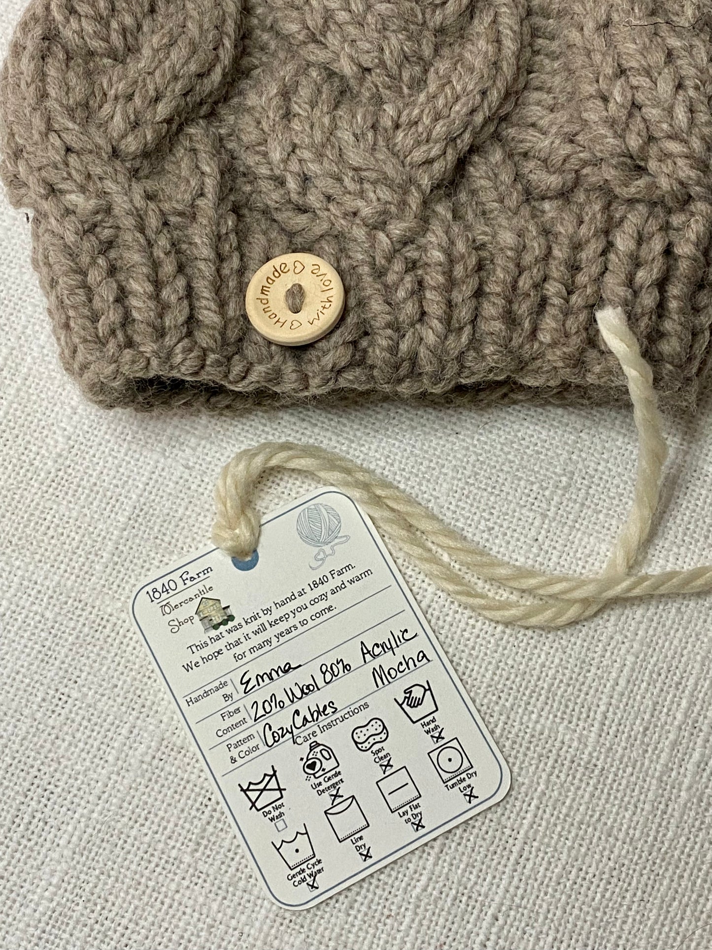 Cozy Cables Hat in Mocha - Wool Blend Fiber
