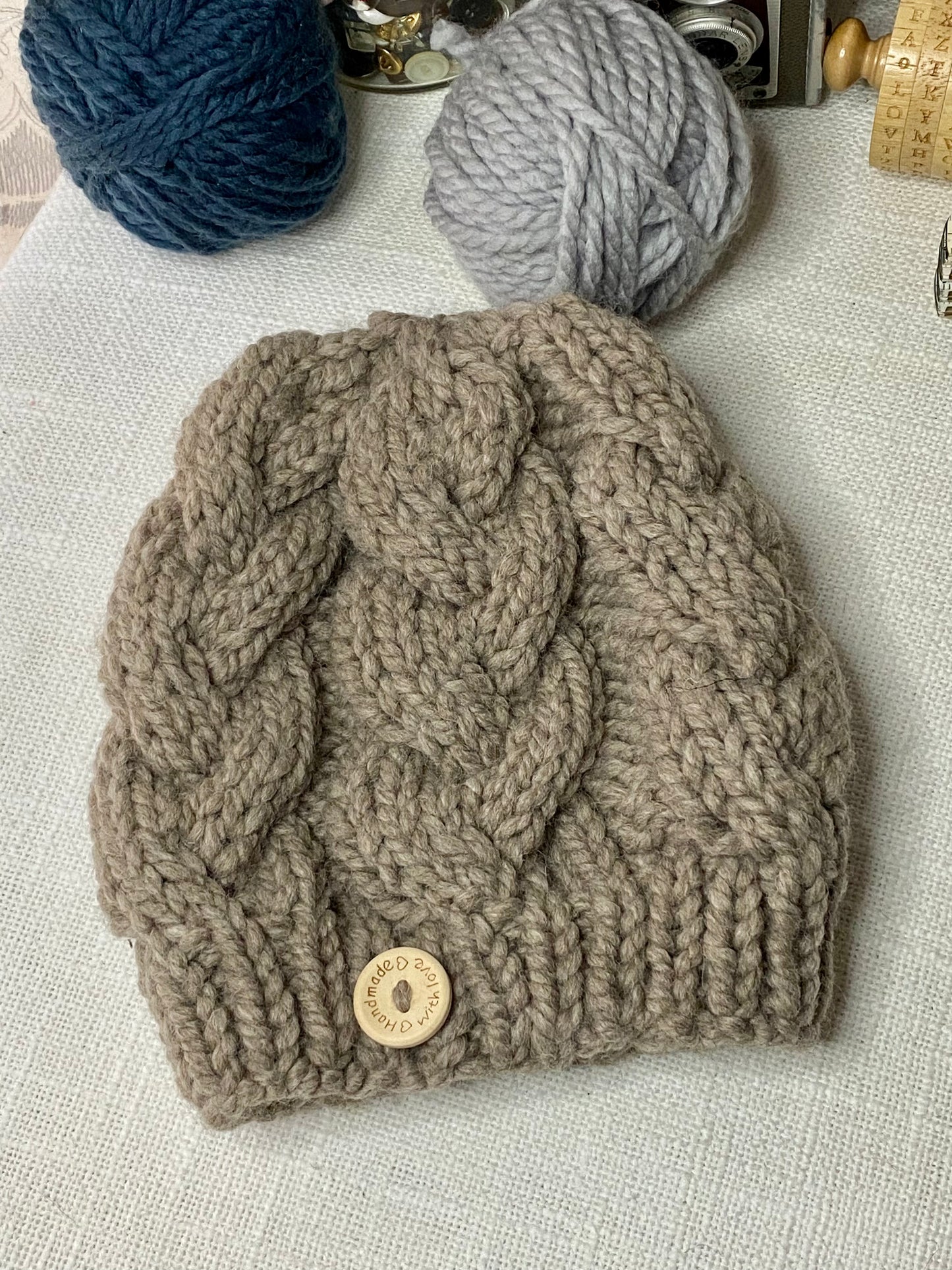 Cozy Cables Hat in Mocha - Wool Blend Fiber