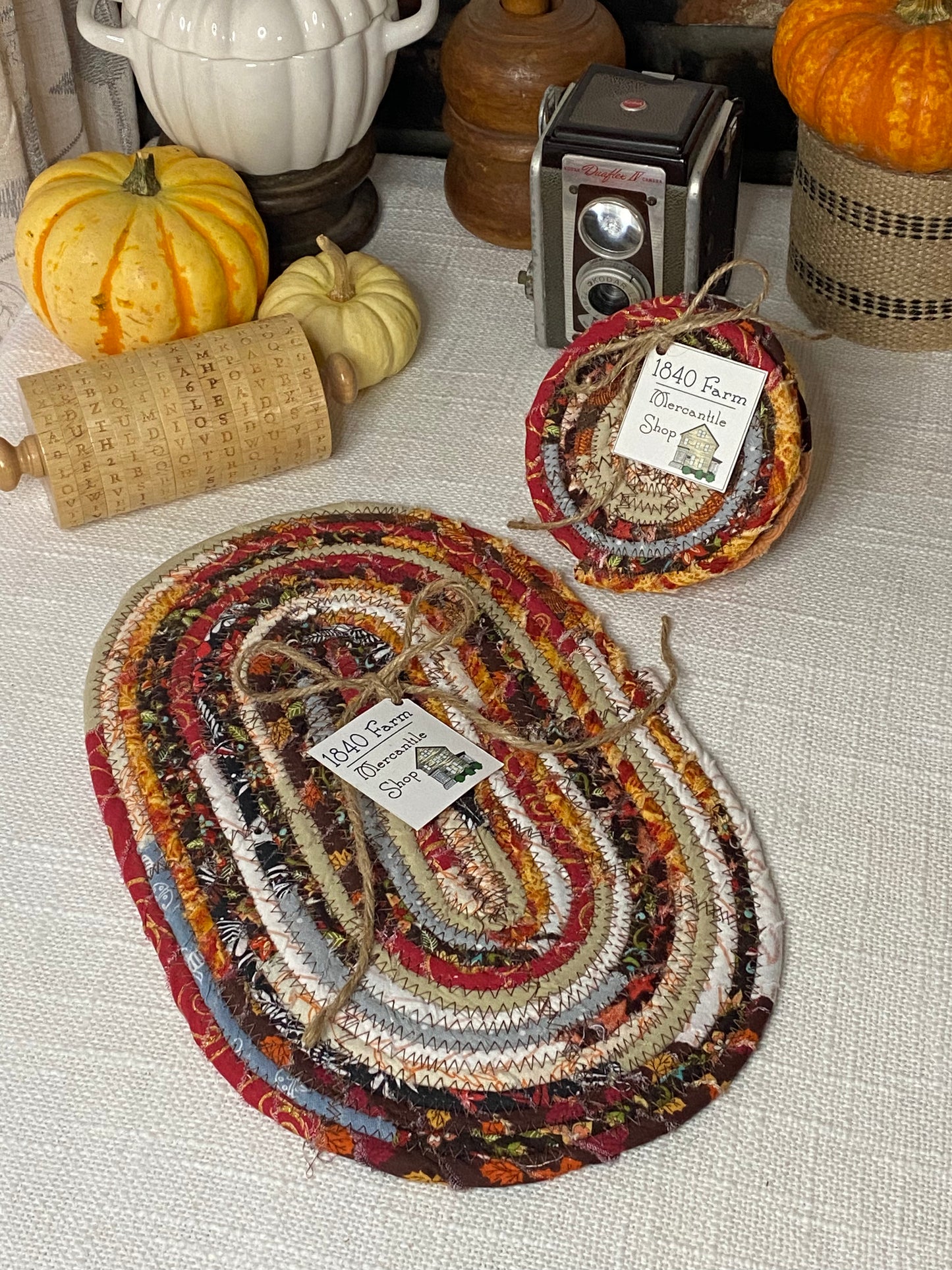 Fall Set- 8” x 12" Oval Trivet and Set of Four Coasters