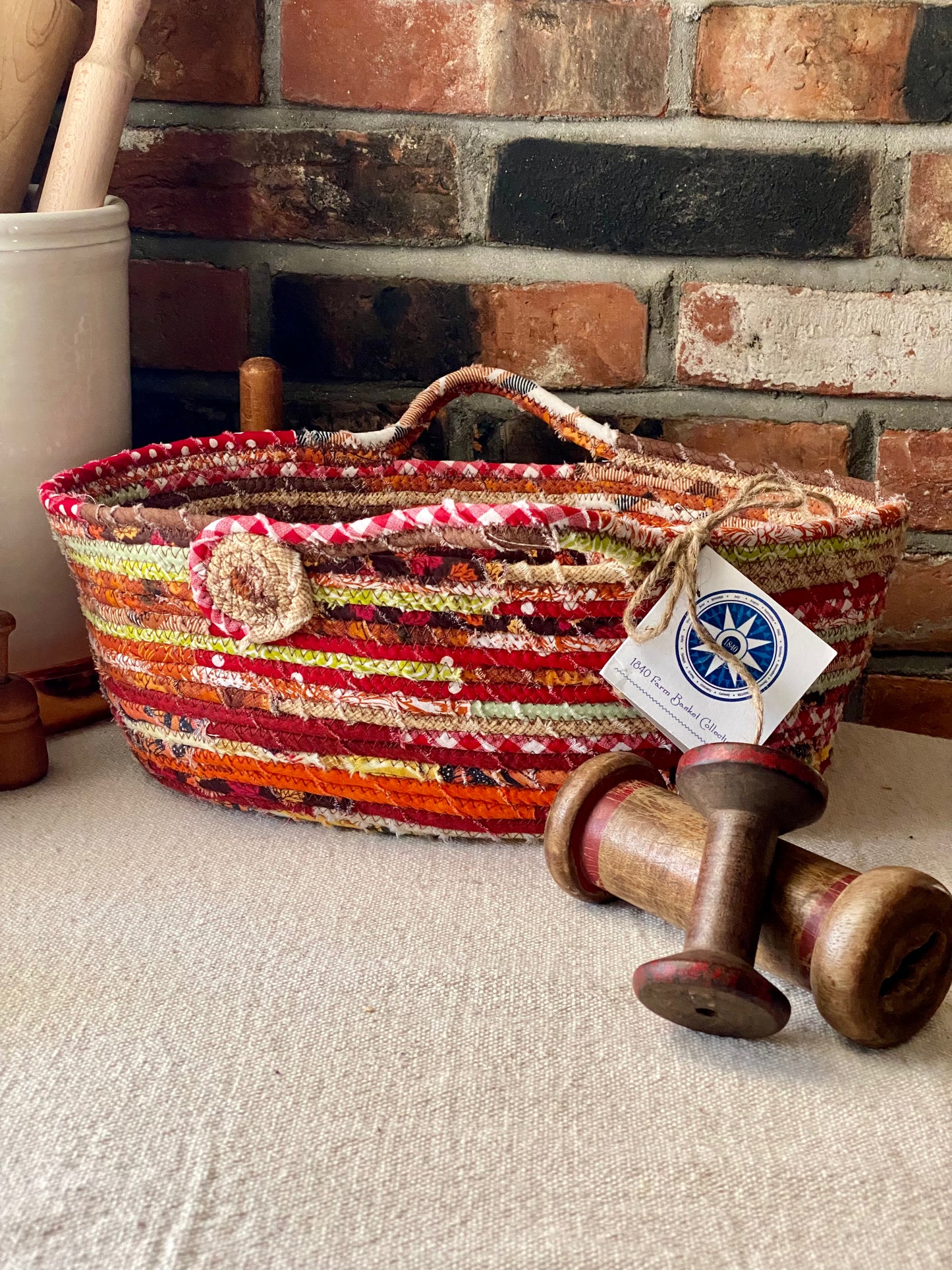 Large Farmhouse Trug Basket #1890 with matching trivets