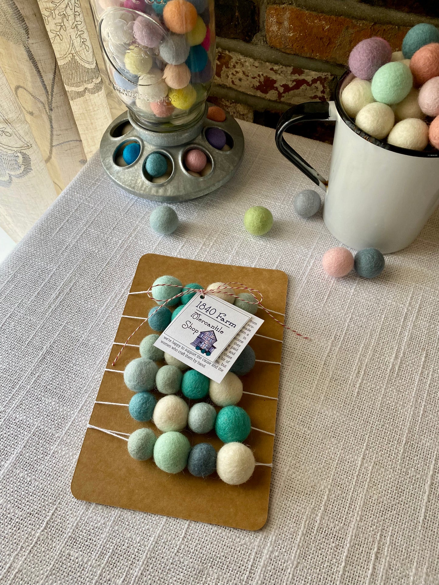 6' Felted Wool Ball Garland - 24 balls