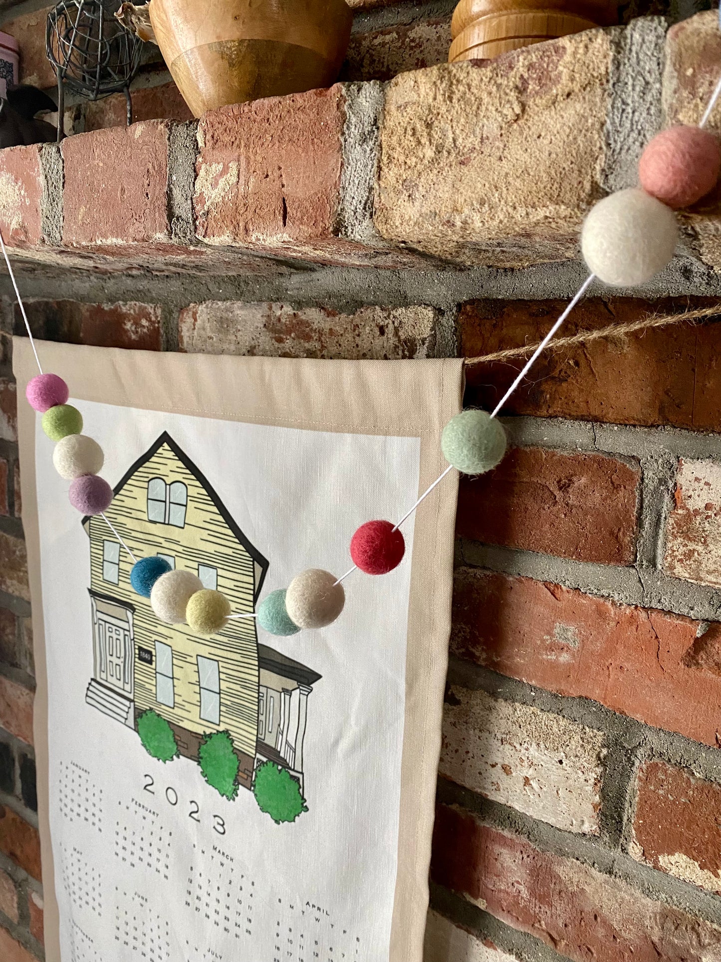 6' Felted Wool Ball Garland - 24 balls