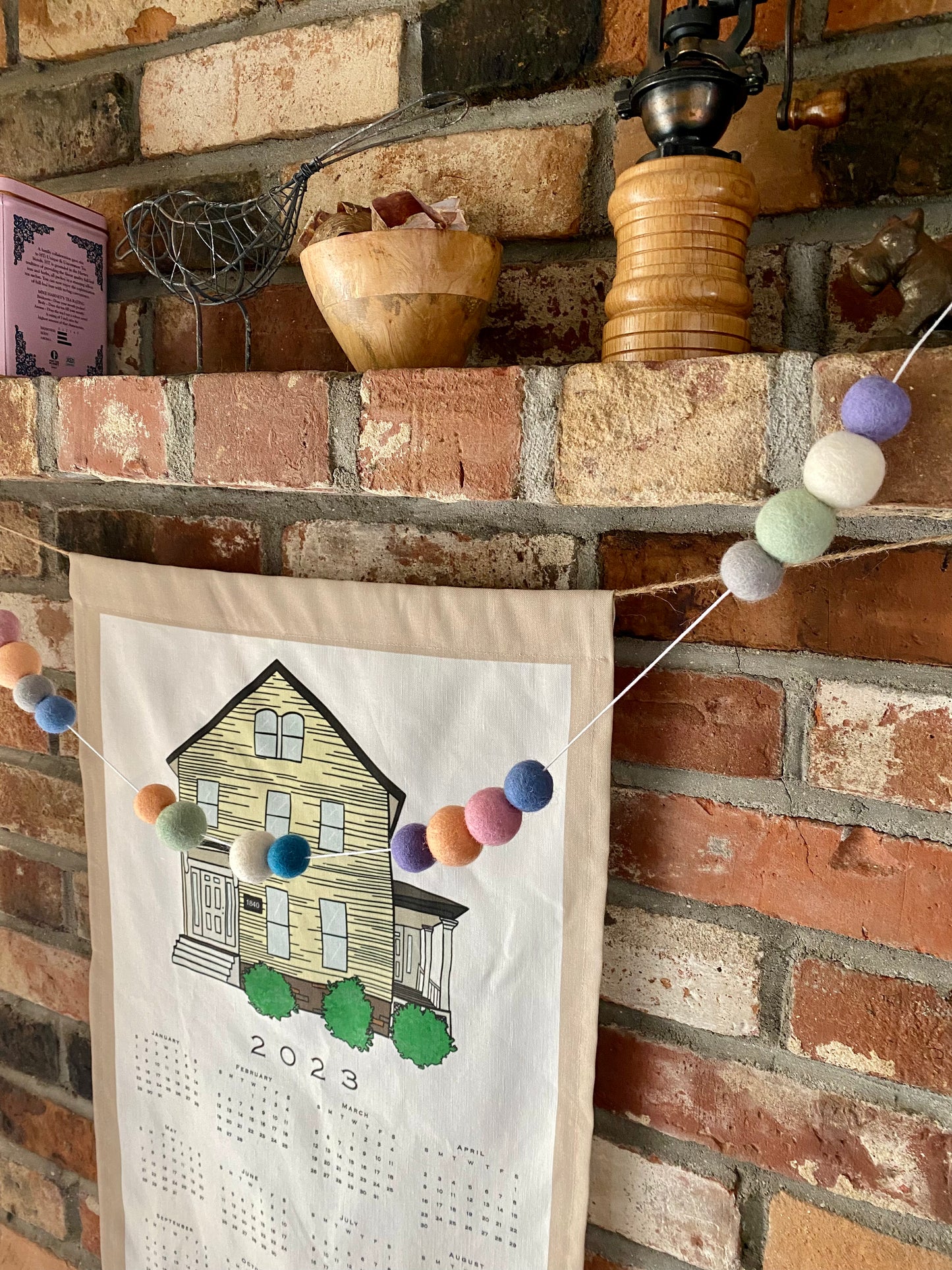 6' Felted Wool Ball Garland - 24 balls