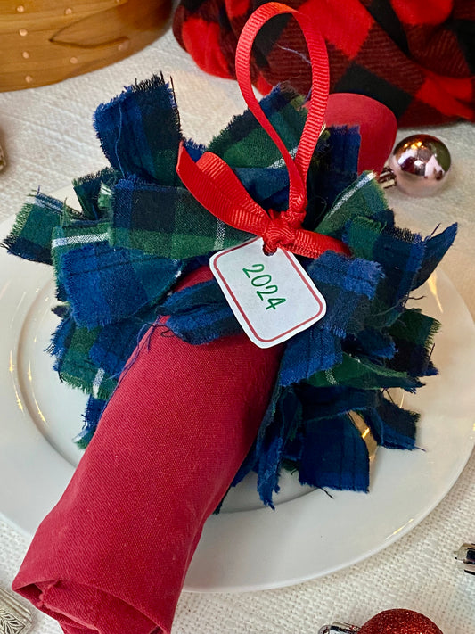 Handmade Scrappy Fabric Wreath - Navy Blue and Green Flannel