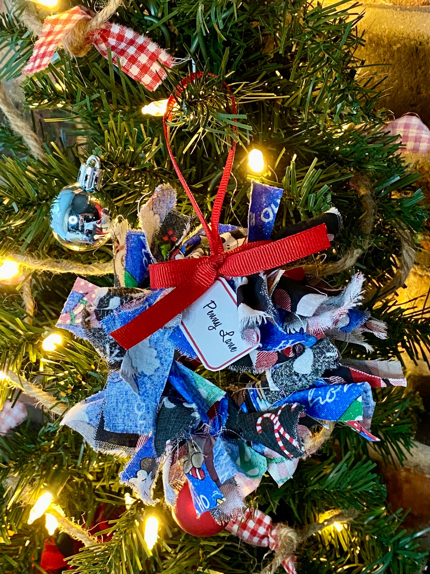 Handmade Scrappy Fabric Wreath - Paw Prints and Santa Dogs