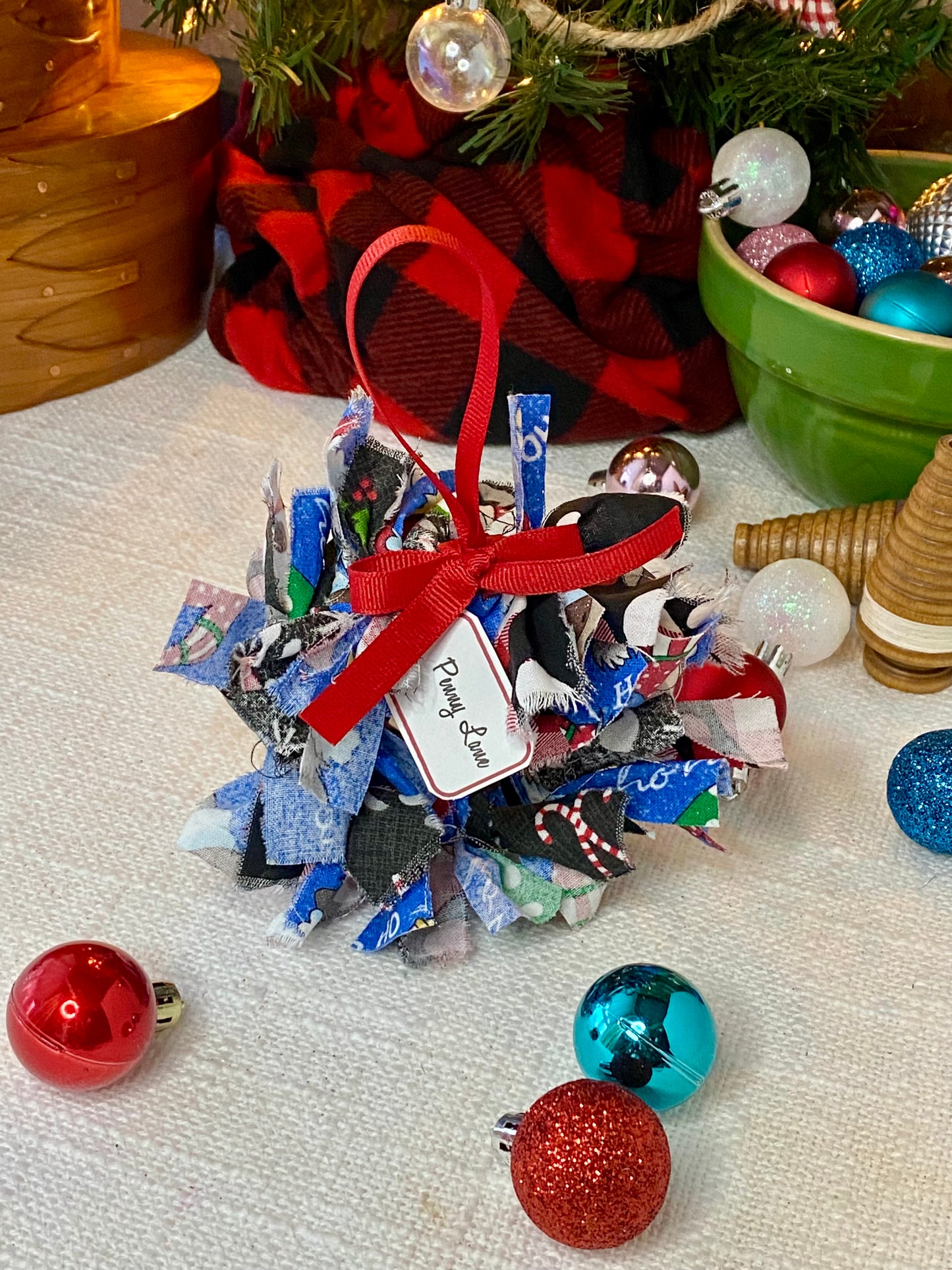 Handmade Scrappy Fabric Wreath - Paw Prints and Santa Dogs