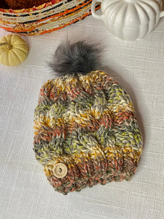 Cozy Cables Hat - Wool Blend Fiber - Fall Foliage