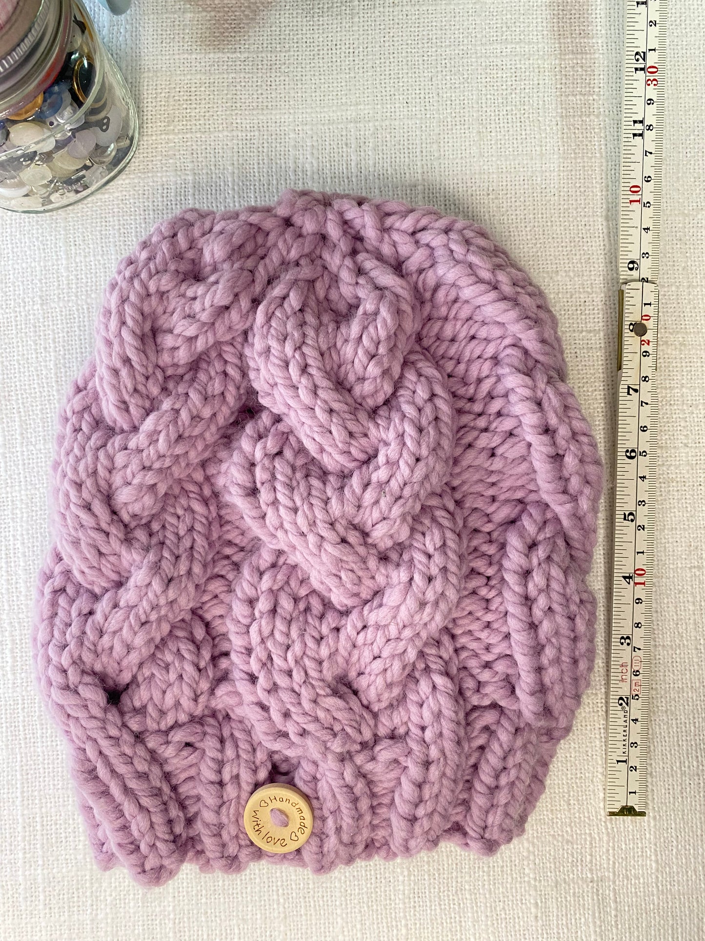 Cozy Cables Hat - Wool Blend Fiber in Black Raspberry Ice Cream
