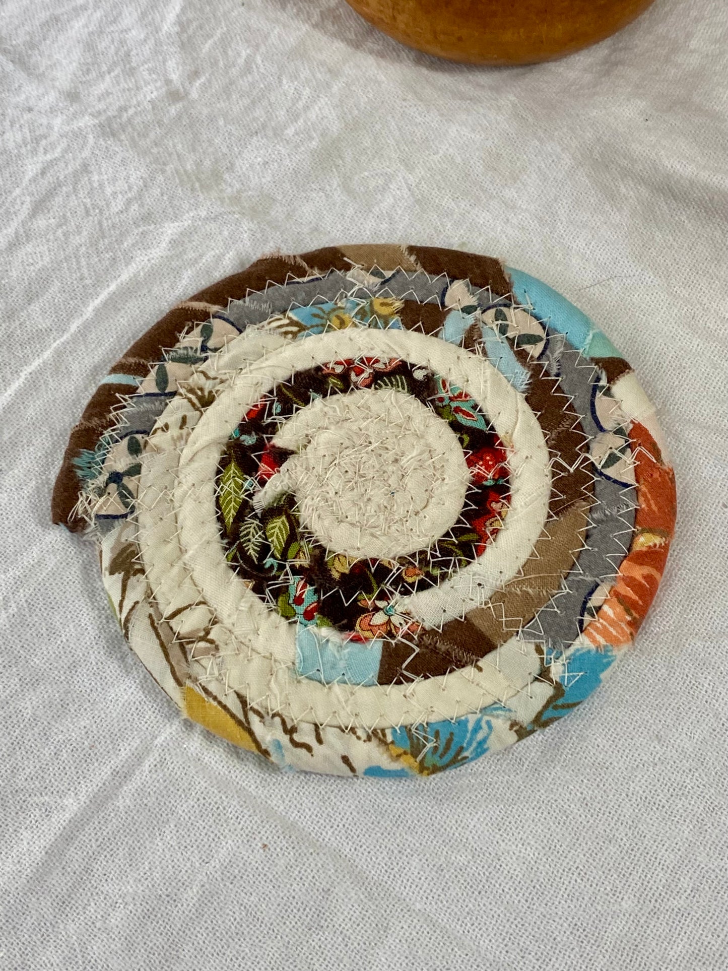 Round Placemat and Coaster Set (2 each) - Cream, Brown, and Blue