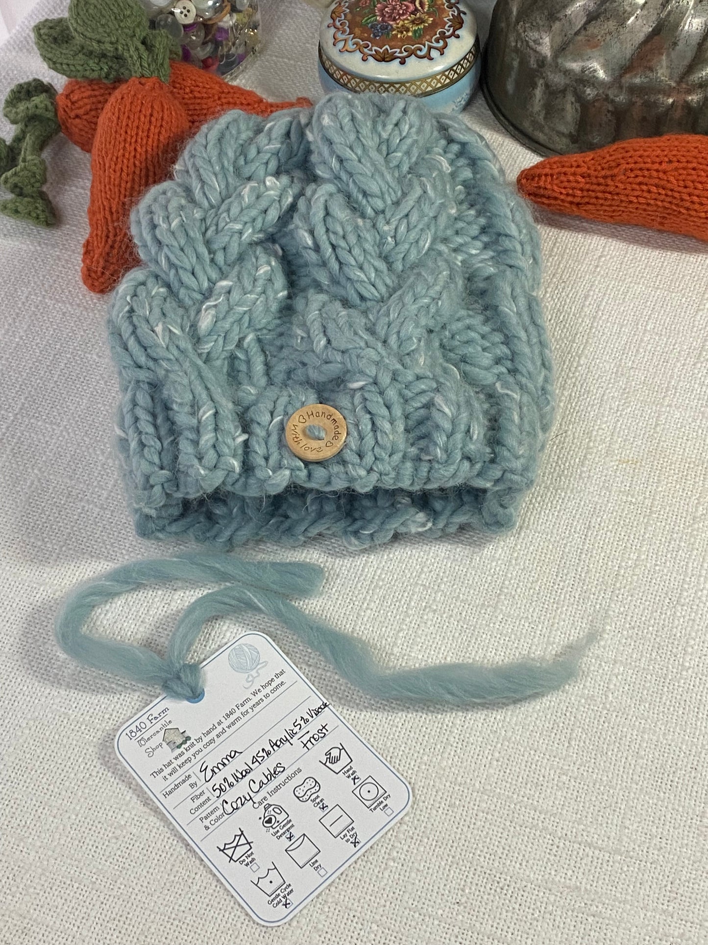 Cozy Cables Hat - Wool Blend Fiber in Frost