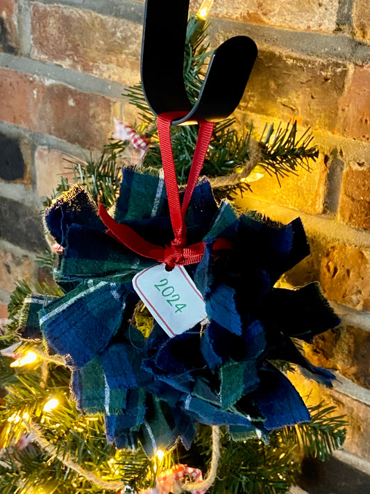 Handmade Scrappy Fabric Wreath - Navy Blue and Green Flannel