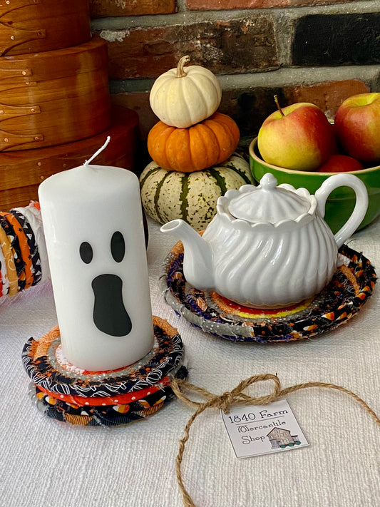 Halloween 6” Medium Saucer Style Trivet and Set of Four Coasters