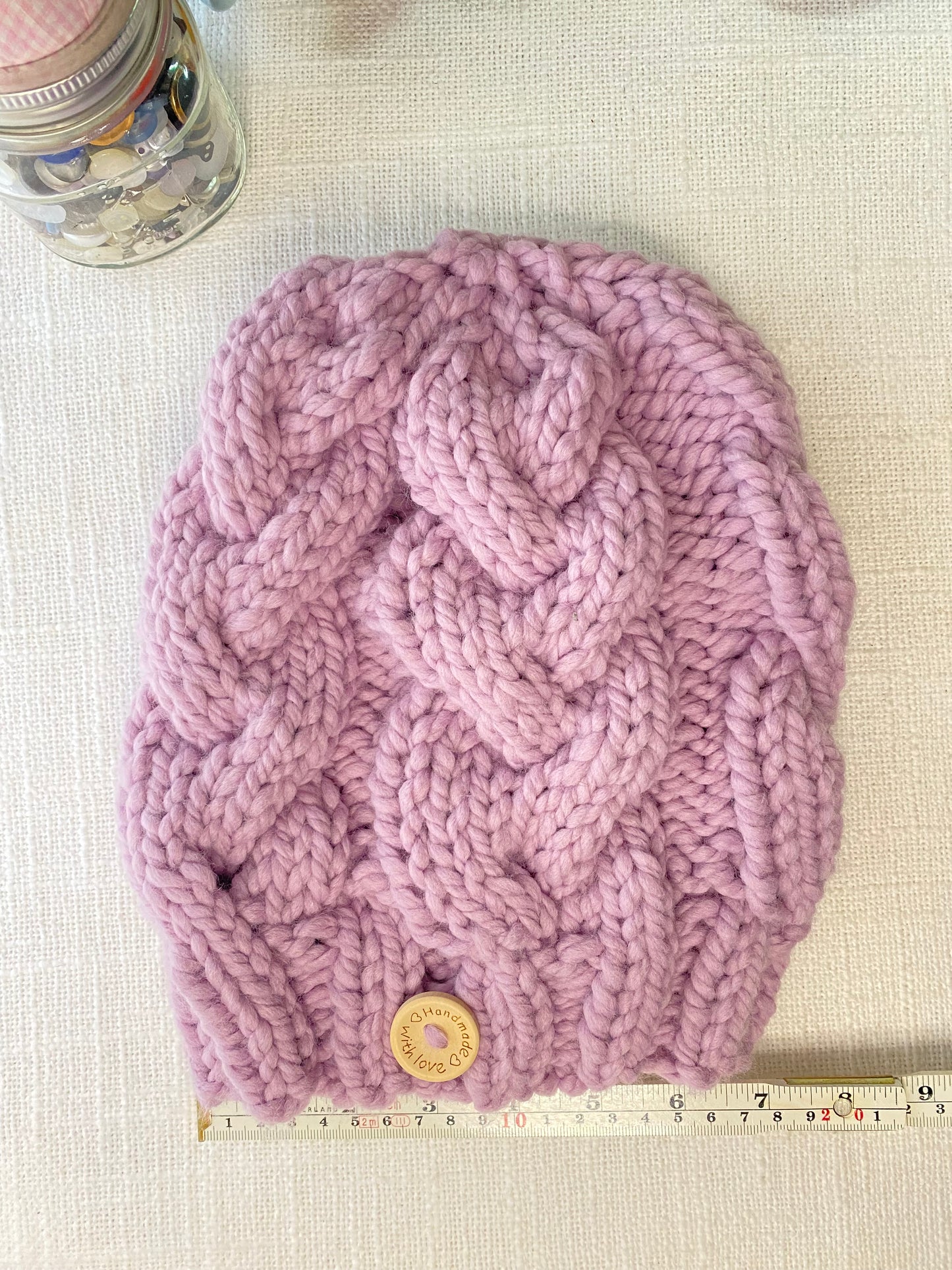 Cozy Cables Hat - Wool Blend Fiber in Black Raspberry Ice Cream