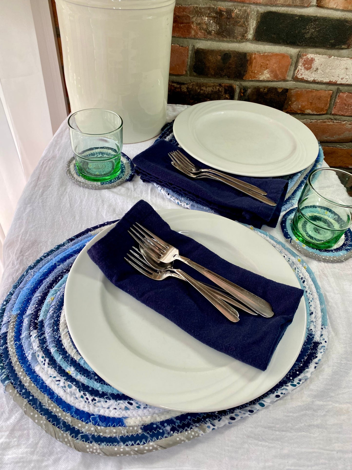 Oval Placemat and Coaster Set (2 each) - Blues