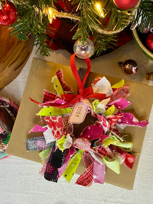 Handmade Scrappy Fabric Wreath - Whimsical Holiday