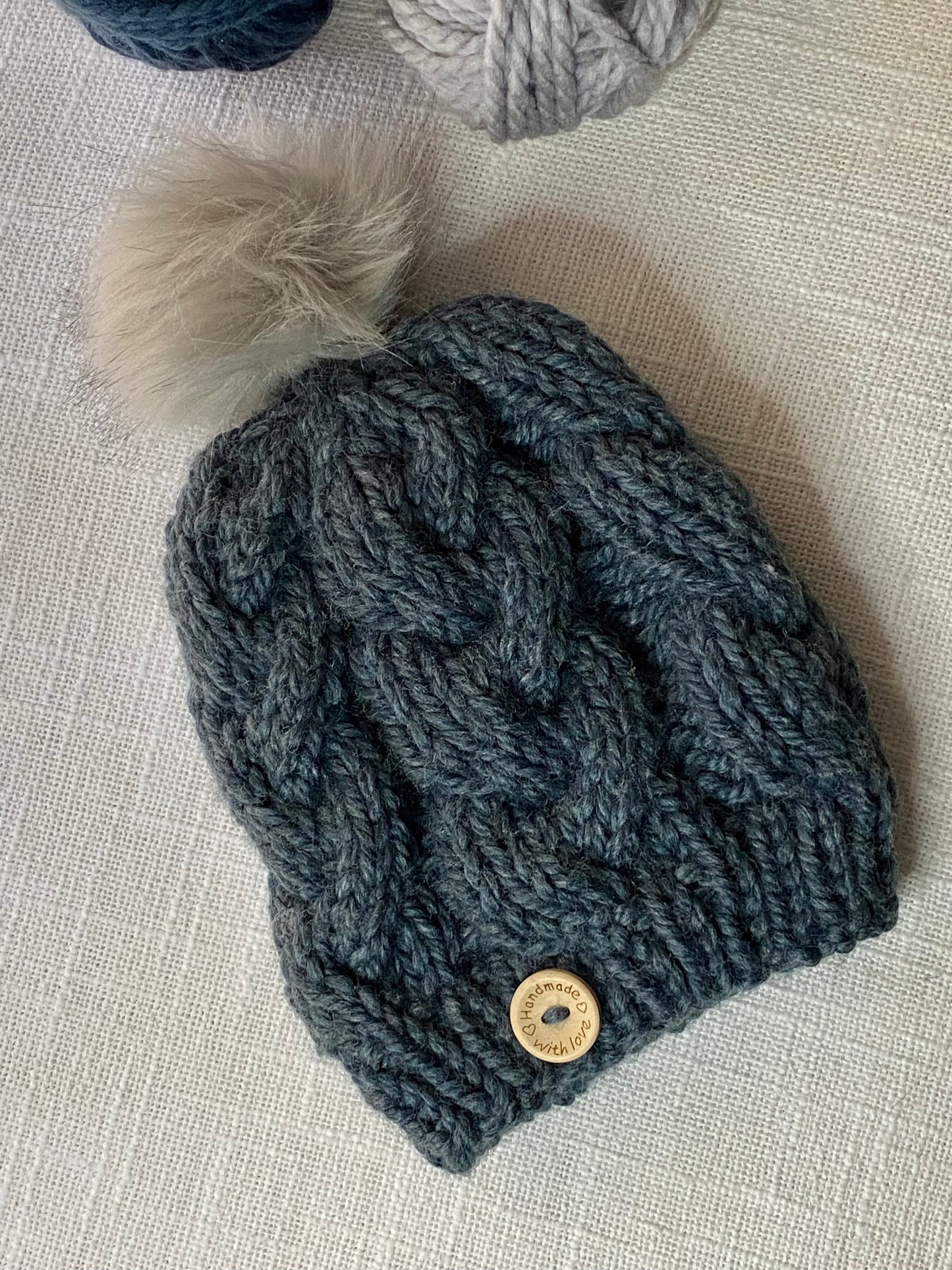 Cozy Cables Hat in Denim Blue - Recycled Synthetic Fiber