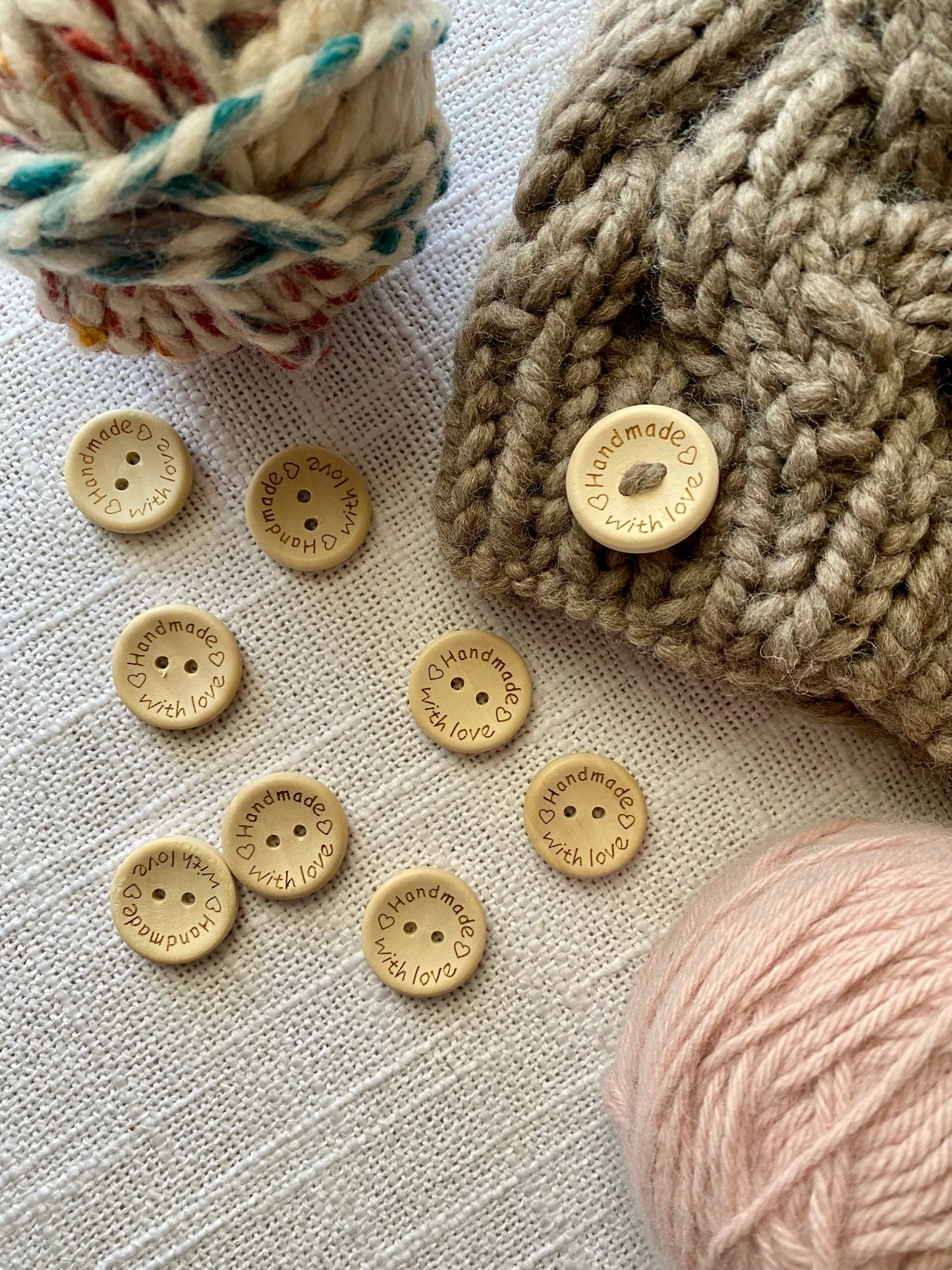 Handmade with Love Wooden Buttons - Mixed Size Pack of 8