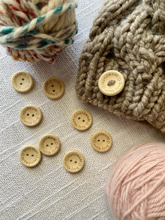 Handmade with Love Wooden Buttons - Pack of 8