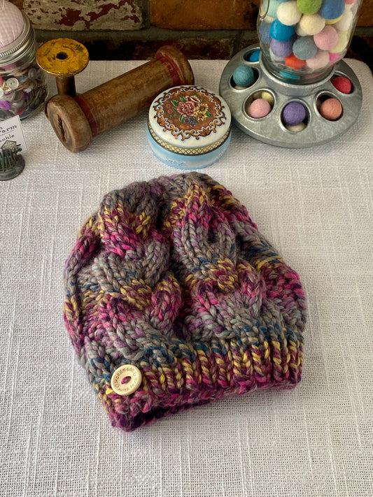 Cozy Cables Hat - Wool Blend Fiber - Patchwork