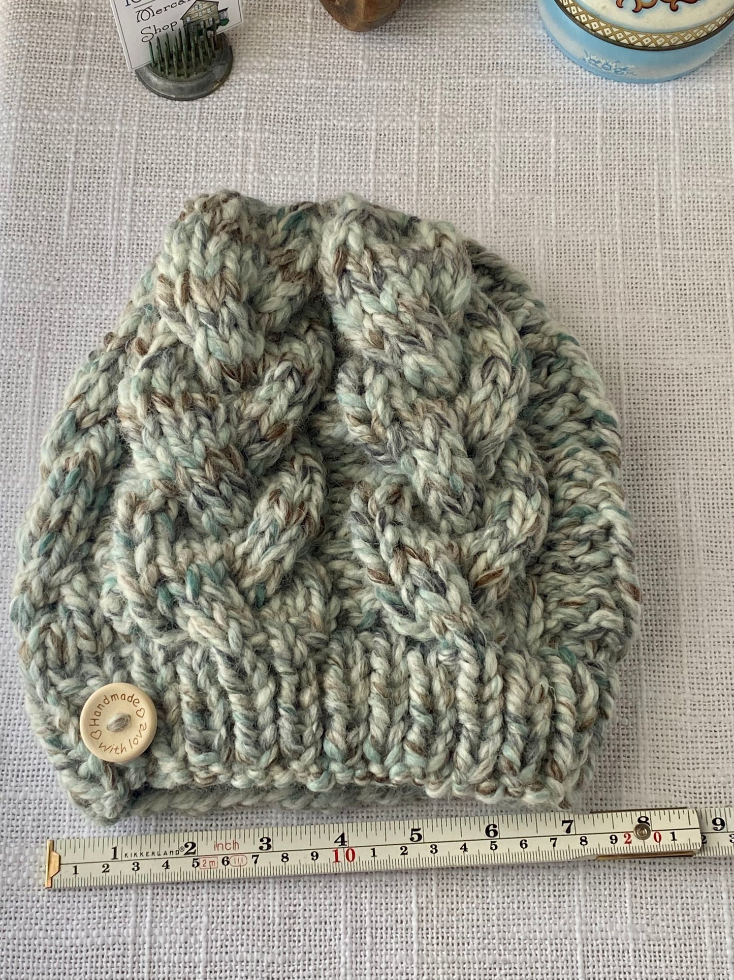Cozy Cables Hat - Wool Blend Fiber - Mint Chip