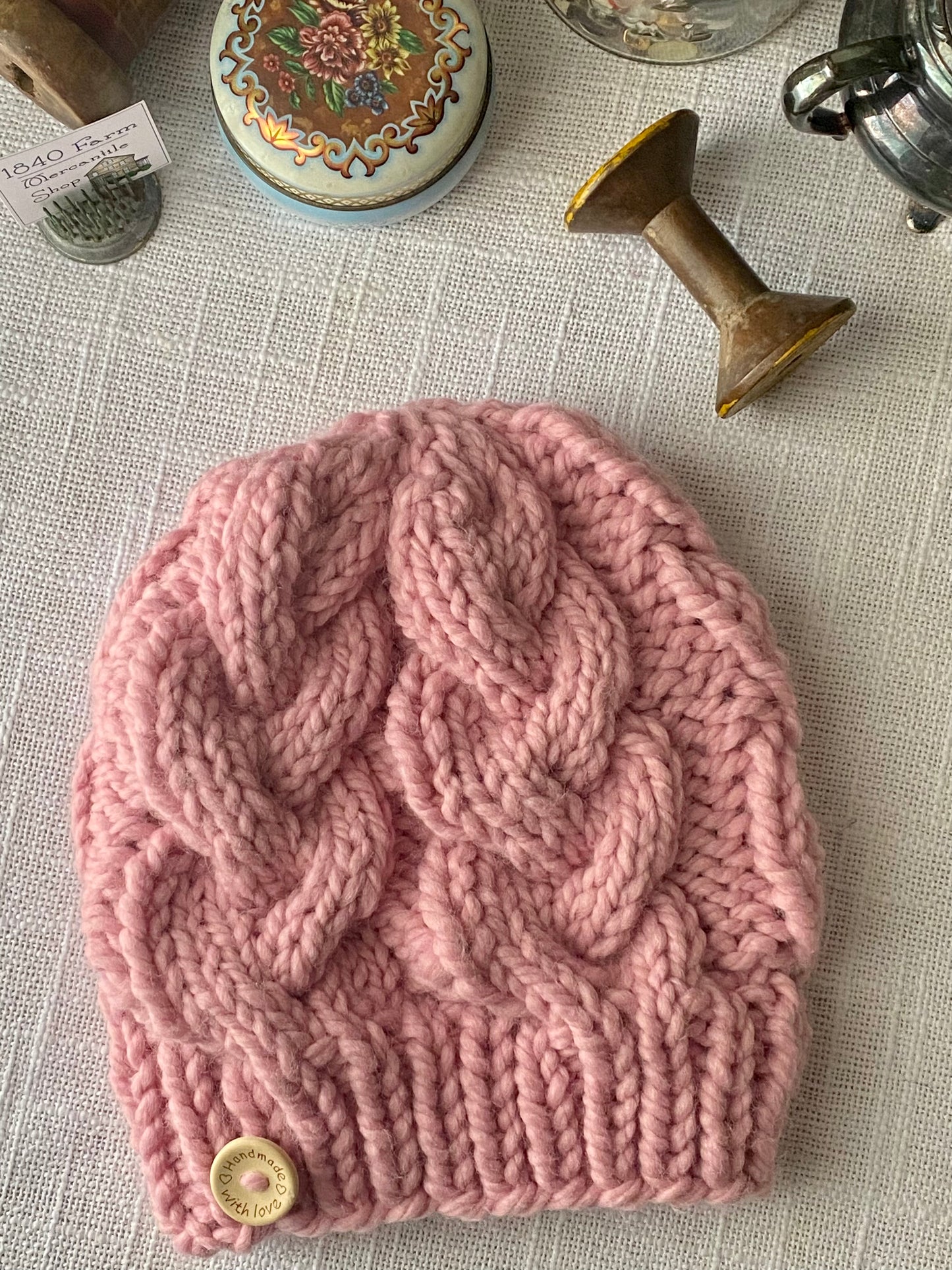 Cozy Cables Hat - Wool Blend Fiber - Bubblegum