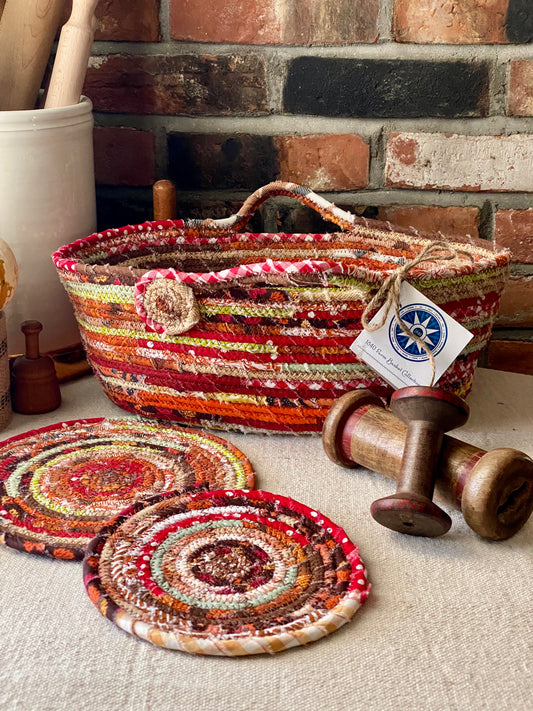Large Farmhouse Trug Basket #1890 with matching trivets